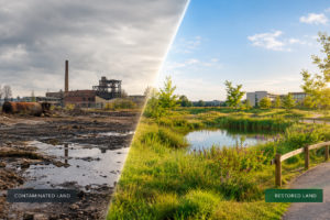 Contaminated land timelapse effect that shows restored land after remediation works.