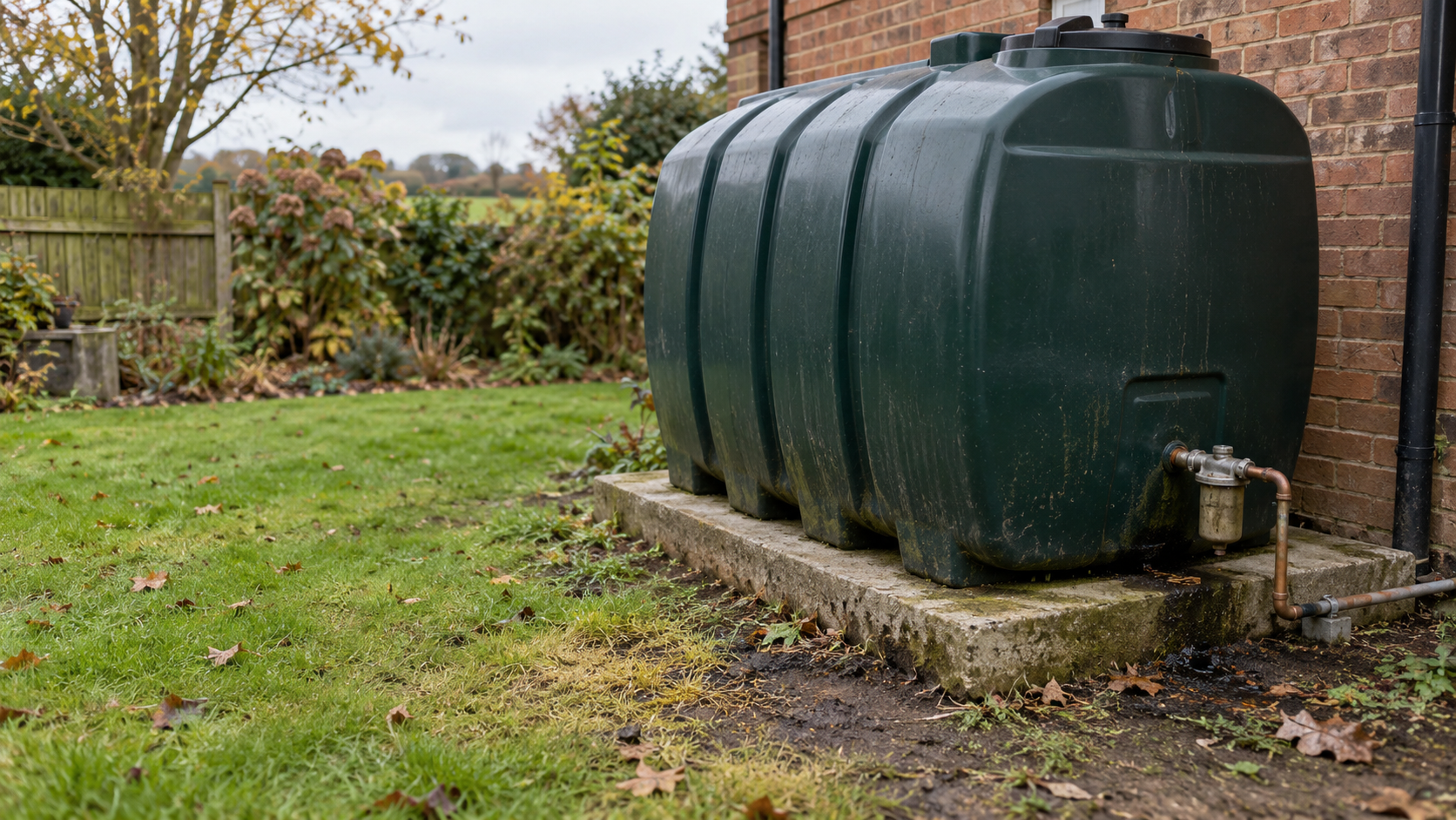 An illustrative image of a domestic heating oil tank following a leak.